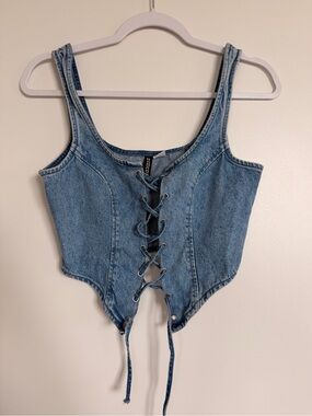 H&M Denim Lace-Up Crop Top Corset- Light Blue
